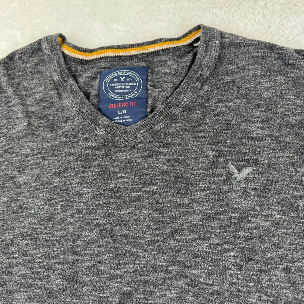 American Eagle V-Neck Sweater Mens Large Charcoal Gray Athletic Fit‎ Cotton